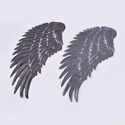 Black Computerized Embroidery Cloth Iron on/Sew on Patches, Costume Accessories, Paillette Appliques, Wing, Black, 310x150x1mm