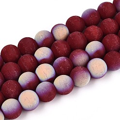 Темно-Красный Матовые непрозрачные стеклянные бусы пряди, круглые, с половиным покрытием, с покрытием AB цвета, темно-красный, 8~8.5 мм, отверстие : 1 мм, около 51~53 шт / нитка, 14.57~15.35 дюйм (37~39 см)