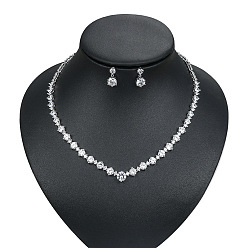 Платина Латунь кубического циркония комплекты ювелирных изделий, включают серьги и ожерелья, для свадебных украшений, платина, 430 мм