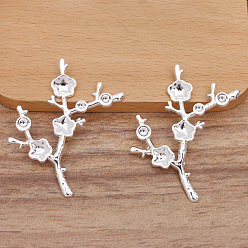 Серебро Настройки кабошона лотка из сплава, филиал, серебряные, пригодный для 4~5мм шарик, 43x52 мм