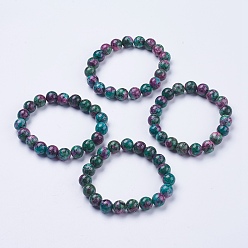 Ruby in Zoisite Synthetic Ruby in Zoisite Beaded Stretch Bracelets, Round, 2-1/8 inch(53mm)