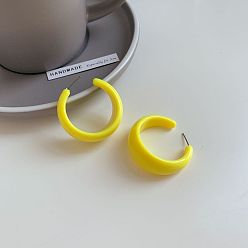 Желтый Акриловые серьги-гвоздики в форме буквы С, с пинами из нержавеющей стали , платина, желтые, 38x16 мм