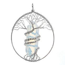 Опал Подвески из опалита с медной проволокой, овальные, 69x50 мм