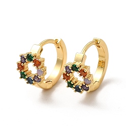 Real 18K Gold Plated Rack Plating Brass Micro Pave Cubic Zirconia Hoop Earrings, Long-Lasting Plated Flower Earring for Women, Cadmium Free & Lead Free, Real 18K Gold Plated, 8x2.5mm, Pin: 1mm