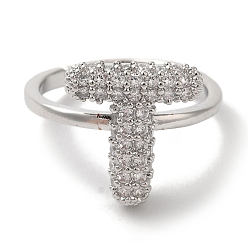 Letter T Стойка покрытие буква латунь микро паве прозрачный кубический цирконий регулируемые кольца для женщин, Письмо T, 14.5x14 мм, внутренний диаметр: 17 мм