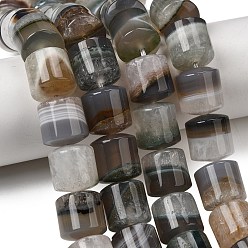 Серый Природный агат бисер нитей, барабан, серые, 14~14.5x13.5~14.5 мм, отверстие : 1~1.2 мм, около 28 шт / нитка, 15.55"~15.75'' (39.5~40 см)