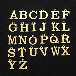 Золотой 201 прелести нержавеющей стали, лазерная резка, алфавита A ~ Z, золотые, 12x7~10x1 мм, отверстие : 1.5 мм, 26 шт / комплект