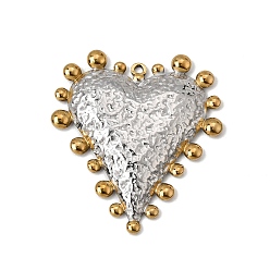 Golden & Stainless Steel Color 304 Stainless Steel Pendants, Heart Charms, Ion Plating(IP), Golden & Stainless Steel Color, 41.5x37x3.5mm, Hole: 2mm