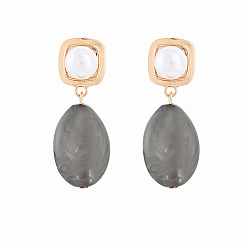 Oval Серьги-подвески из сплава, акрила и пластика с жемчугом, золотые, овальные, 40x20 мм