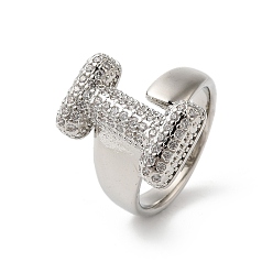 Letter I Открытое кольцо-манжета из латуни с надписью Micro Pave и прозрачным цирконием для женщин, без кадмия, без никеля и без свинца, платина, Буква "i", 20x12 мм, размер США 6 (16.5 мм)