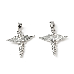 Платина Латунные подвески, палочка с крылом, платина, 16.5x17x3 мм, отверстие : 3x4.5 мм