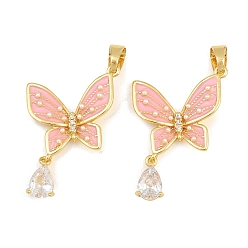 Pink Brass Micro Pave Clear Cubic Zirconia Pendants, with Enamel, Butterfly
Charms, Pink, 30mm, Hole: 5x3.5mm