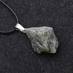 Лабрадорита Натуральный лабрадорит необработанные самородки кулон ожерелье, черные кожаные шнуры-ожерелья для женщин, 17.72 дюйм (45 см)