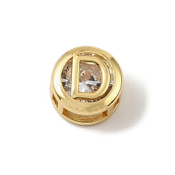 Letter D Латунные микро проложить кубического циркония многожильных ссылки, плоские круглые с буквы, реальный 18 k позолоченный, Буква D, 10x6.5 мм, отверстие : 5x3 мм