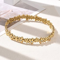 Chapado en Oro Real 18K 304 Brazaletes articulados de acero inoxidable con cristales y diamantes de imitación, flor, real 18 k chapado en oro, diámetro interior: 1.97 pulgada (5 cm) x 2.36 pulgada (6 cm)