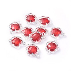 Красный Соединители стеклянные ссылки, с фурнитурой Berzel с открытой спиной из экологически чистого сплава, граненые, цветок, серебряный цвет гальваническим, красные, 15.5x12x3 мм, отверстие : 1.4 мм