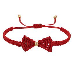 Красный Браслеты ручной работы из плетеных ниток для женщин, бантом, с золотыми бусинами, красные, внутренний диаметр: 11.02 дюйм (28 см)