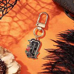 Light Gold Хэллоуин тема сплава эмали кулон украшения, с поворотными застежками сплава, прямоугольник с розой и крестом, золотой свет, 61 мм