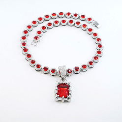 Рубин Теннисные ожерелья с прямоугольным кулоном из сплава горного хрусталя, платина, рубин, 19.69 дюйм (50 см)