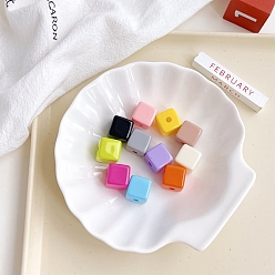 Mixed Color Opaque Acrylic Beads, Cube, Mixed Color, 14x14x14mm