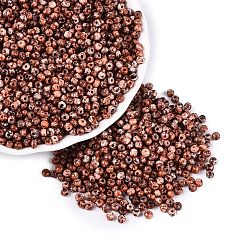 Chocolate Picasso Glass Seed Beads, Round Hole, Rondelle, Chocolate, 3~3.5x2~2.5mm, Hole: 0.9~1mm, about 12855pcs/pound