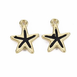 Черный Стойки подвески обшивки сплава, с эмалью, без кадмия и без свинца, морская звезда, золотой свет, чёрные, 17x13x1.5 мм, отверстие : 1.8 мм