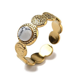 Настоящее золото 18K Ионное покрытие (ip) 304 открытые манжеты из нержавеющей стали, синтетические бирюзовые круглые кольца на палец для женщин и мужчин, реальный 18 k позолоченный, регулируемый