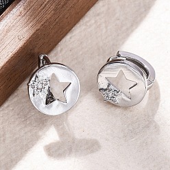 Платина Серьги-кольца из латуни с прозрачным кубическим цирконием, звезда, платина, 13x12.5x15.5 мм