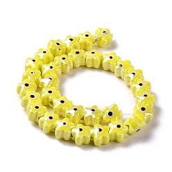 Yellow Handmade Porcelain Ceramic Beads Strands, Famille Rose Style, Star with Evil Eye, Yellow, 10.5x11x8mm, Hole: 3mm, about 32pcs/strand, 11.89~12.13 inch(30.2~30.8cm)