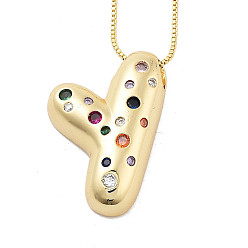 Letter Y Латунные ожерелья с подвесками в виде букв из микрофибры с кубическим цирконием, реальный 18 k позолоченный, Письмо Y, 17.40~17.80 дюйм (44.2~45.2 см), Кулон : 29x19 мм