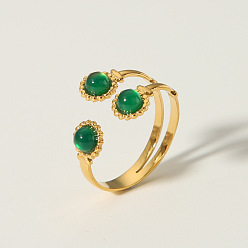 Зеленый Авантюрин Кольцо из натурального зеленого авантюрина во французском стиле, манжеты из нержавеющей стали, реальный 18 k позолоченный