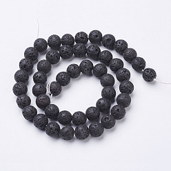 Black Natural Lava Rock Beads Strands, Round, Black, 8mm, Hole: 1mm