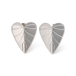 Heart Leaf 304 Stainless Steel Stud Earrings for Women, Heart, Heart, 20x16.5mm