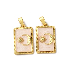 Бланшированный Миндаль Латунь эмаль подвески, прямоугольник с подвесками в виде солнца и луны, реальный 18 k позолоченный, бланшированный миндаль, 20x12x2 мм, отверстие : 4x2.5 мм