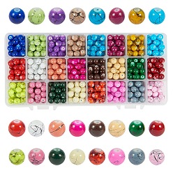 Mixed Color Drawbench Glass Beads, Round, Mixed Color, 8mm, Hole: 1.3~1.6mm, about 26~30pcs/compartment, Packaging Box: 21.8x11x3cm