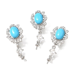 Платина Синтетические бирюзовые подвески, латунные подвески с прозрачными кубическими циркониями в овальной оправе, с подвесными поручительств, за половину пробурено бисера, платина, 29x12x9 мм, отверстие : 7x3 мм, штифты : 1 мм