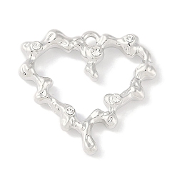 Платина Подвески из сплава с кристаллами и стразами, без кадмия, без никеля и без свинца, сердце, платина, 23.5x25x3 мм, отверстие : 1.6 мм