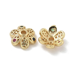 Золотой Латунные микро проложить кубического циркония Шапочки, долговечный, 6-лепестки, цветок, золотые, 8x3 мм, отверстие : 1.4 мм