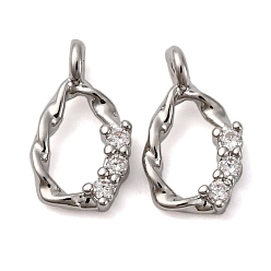 Платина Латунные микро проложить кубического циркония подвески, овальные амулеты, долговечный, без кадмия и без свинца, стойки покрытие, платина, 10x5.5x2 мм, отверстие : 1.2 мм