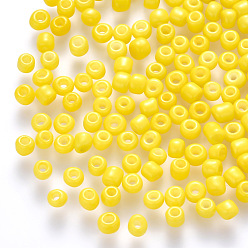 Amarillo 12/0 cuentas redondas de vidrio para pintura para hornear, amarillo, 1.5~2x1.5 mm, agujero: 0.5~1 mm, sobre 30000 unidades / libra