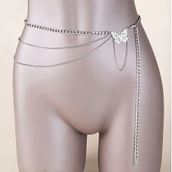 Платина Сплав бабочка кисточка витые поясные цепи для женщин, платина, 700 мм