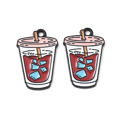 Pink Подвески из эмали и сплава, кофейные чары, чёрные, розовые, 25x16.5x1.5 мм, отверстие : 1.8 мм