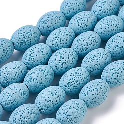 Светло-Голубой Бусы из натуральной лавы, окрашенные, овальные, Небесно-голубой, 15x11 мм, отверстие : 1.6 мм, около 27 шт / нитка, 15.7 дюйм (40 см)