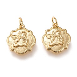 Золотой Латунные подвески, с прыжковых колец, долговечный, цветок с ангелом, золотые, 17.5x14.5x2.5 мм, отверстие : 3.7 мм