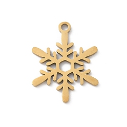 Настоящее золото 18K Рождественские 201 подвески из нержавеющей стали, снежинка очарование, лазерная резка, ионное покрытие (ip), реальный 18 k позолоченный, 18x14x1 мм, отверстие : 1.5 мм
