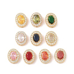 (52) Непрозрачная лаванда Латунные микро проложить кубического циркония бусы, без никеля , со стеклом, овальные, золотые, разноцветные, 13.5x11x7 мм, отверстие : 2 мм
