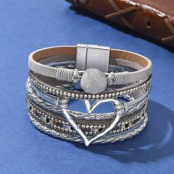 Светлый Стально-синий Браслеты из искусственной кожи, горный хрусталь в богемном стиле и друзовый хрусталь, браслет для женщин, светло-стальной синий, 7-5/8 дюйм (19.5 см), 30 мм