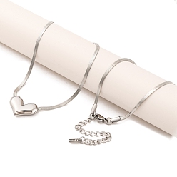 Нержавеющая Сталь Цвет Не тускнеет 304 плоская цепочка-змейка из нержавеющей стали с подвеской в виде сердца для женщин, цвет нержавеющей стали, 17.52 дюйм (44.5 см)