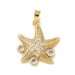 Золотой Латунные микро проложить кубического циркония подвески, прелести морская звезда, золотые, 20.5x18x3.5 мм, отверстие : 5x3 мм