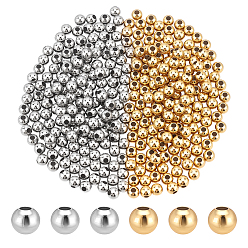 Real Gold Plated & Real Platinum Plated Латунь круглый шарики прокладки, настоящее золото и платина, 4 мм, отверстие : 1.5 мм, 300 шт / комплект